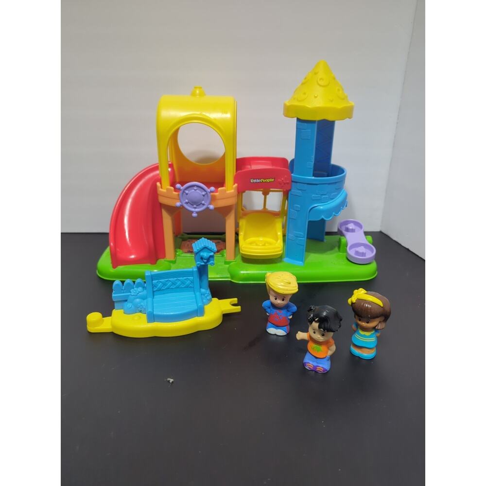 Fisher Price - Little People - Playground - 2012 - 3 Figures + Bench Attachment